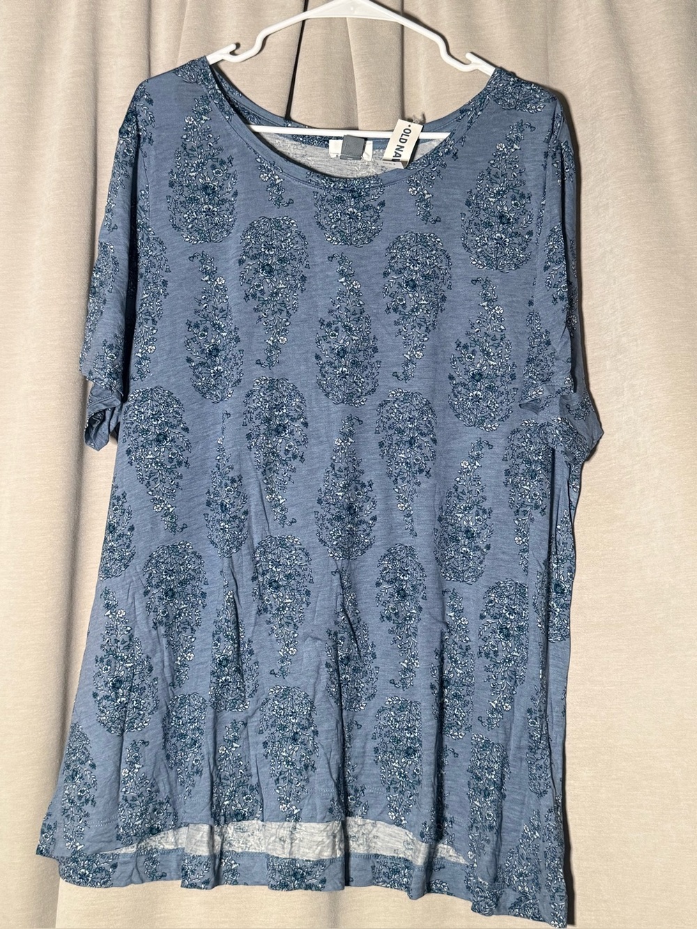 Old Navy Blue Floral Paisley Knit Scoop Neck Tunic Tee - Size XXL